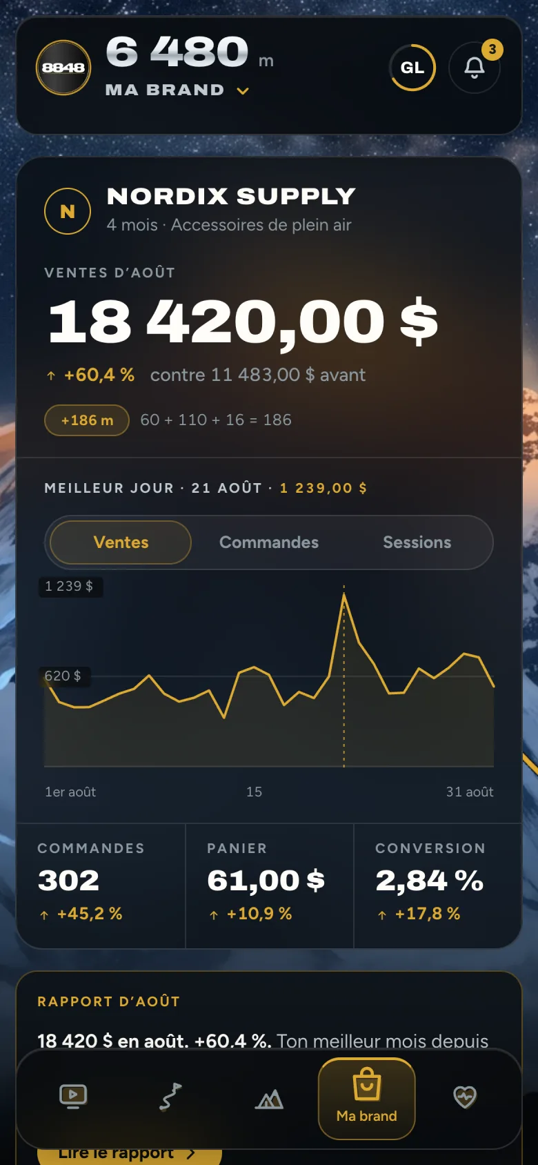 L’écran Ma brand de l’app 8848